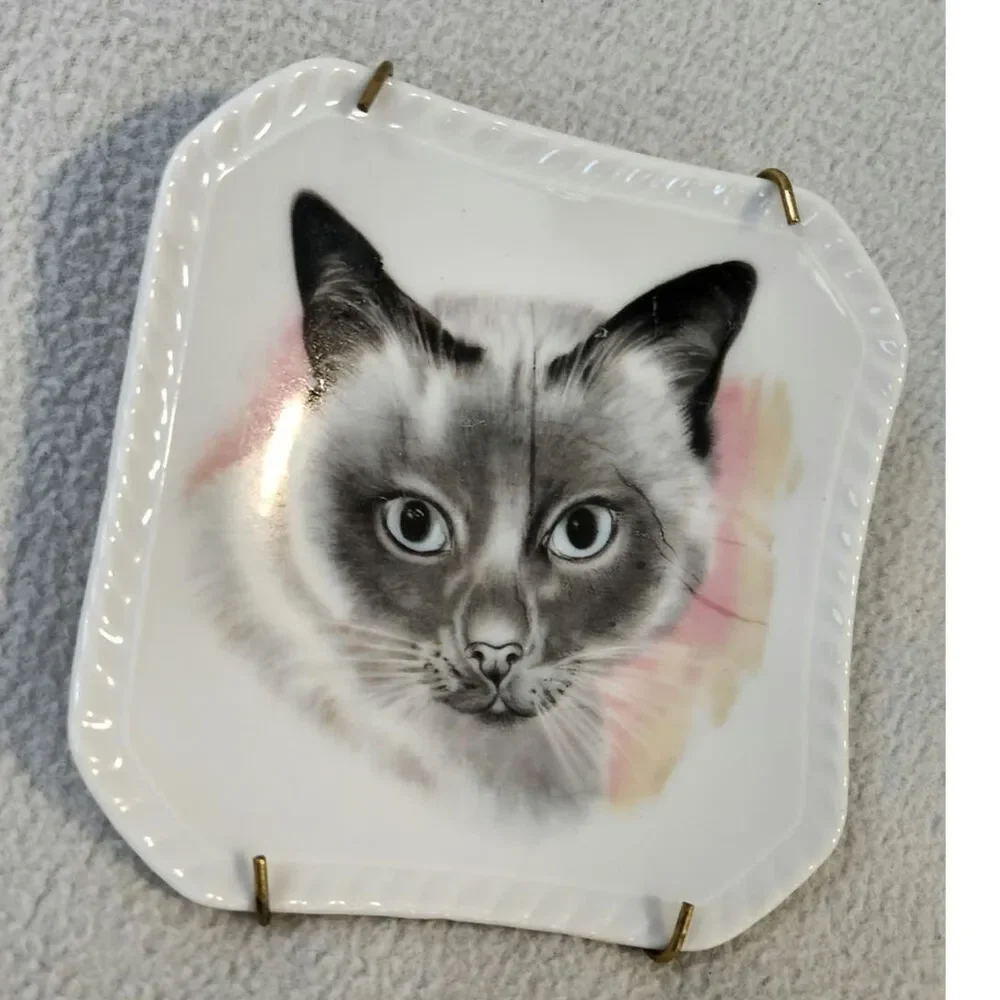 Chadwick Siamese Hanging Cat Plate Wall Decor Japan Vintage Gray